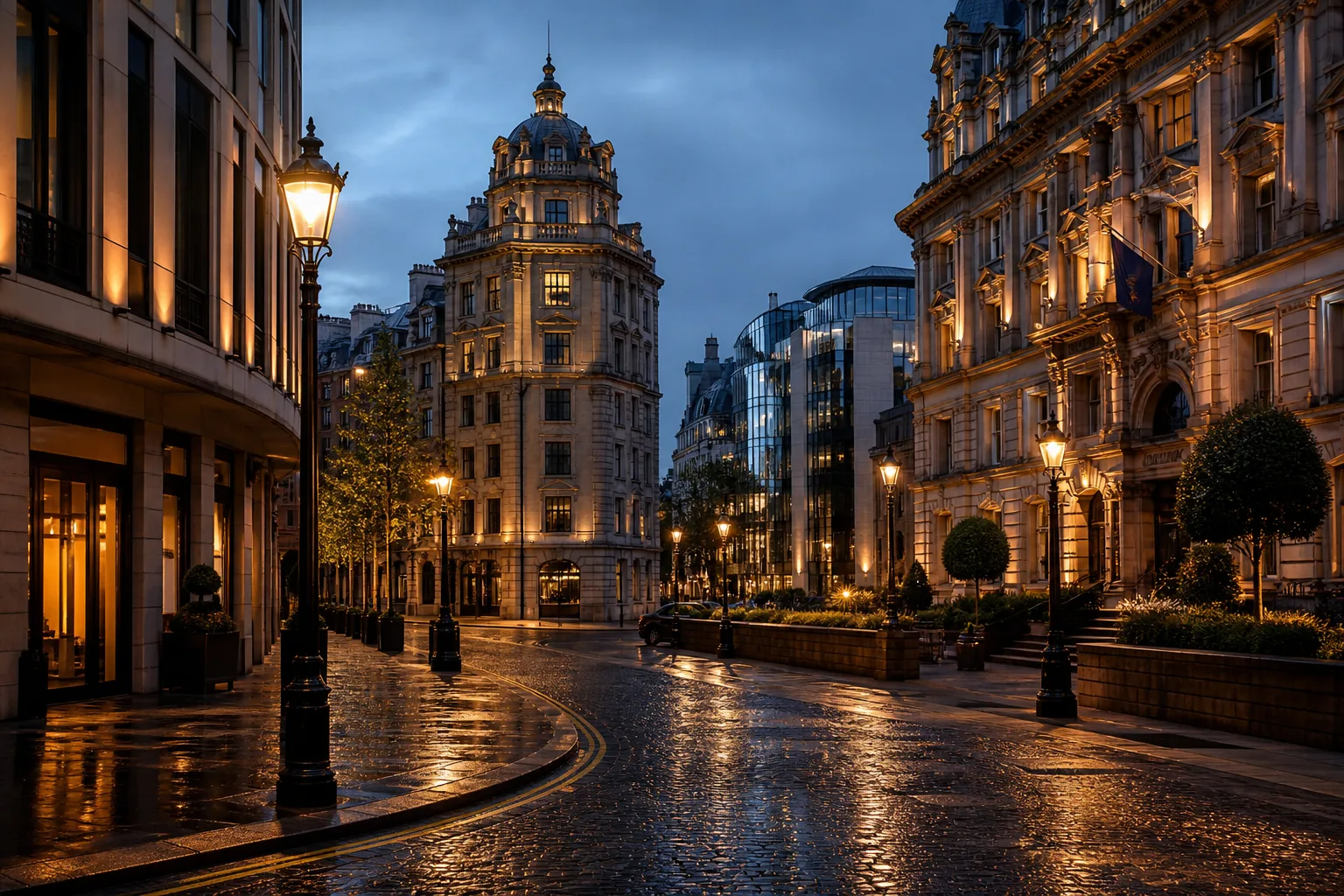 City atmosphere at dusk