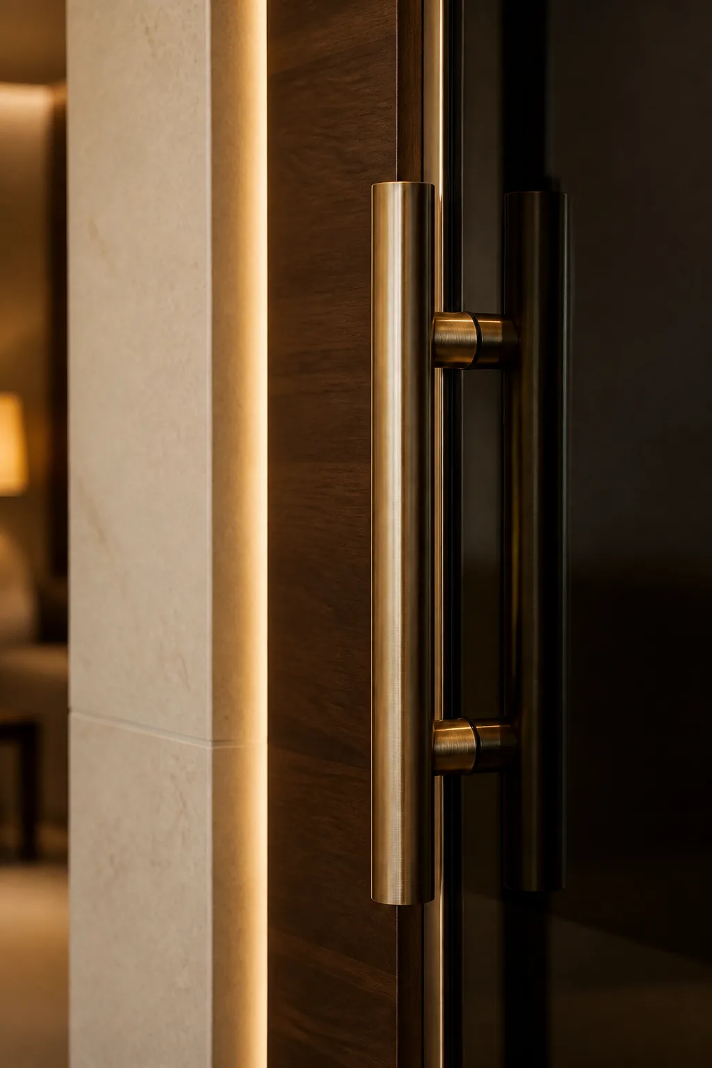 Architectural bronze and walnut detail